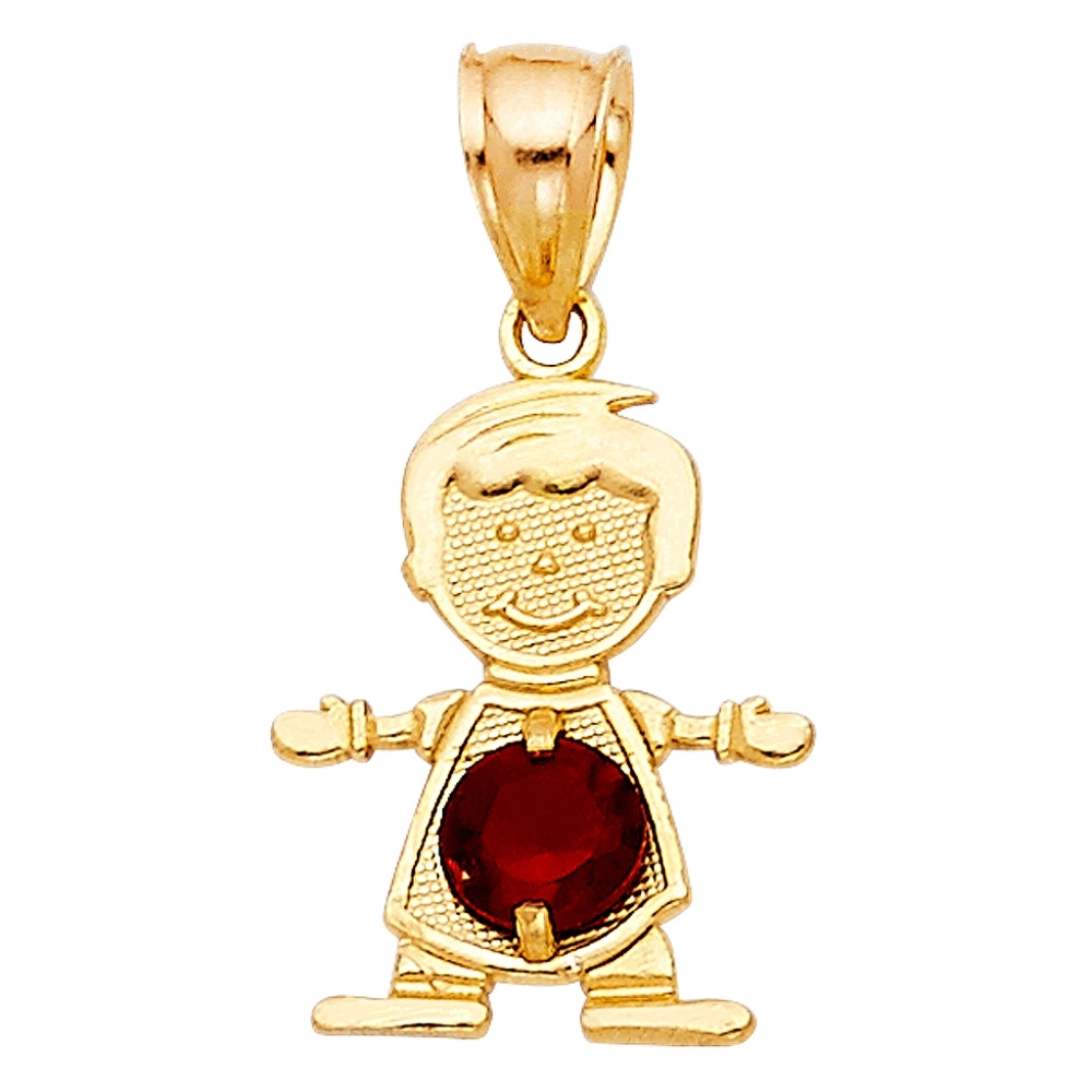 14KT Gold Boy Red Birth Stone July Pendant